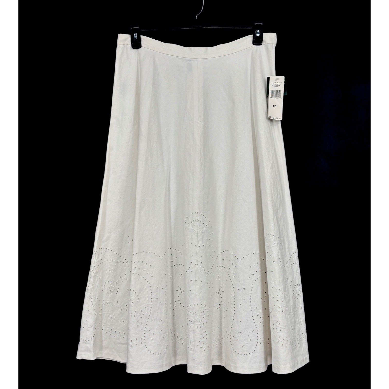 Lauren Ralph Lauren Sevilla White Eyelet Linen/Cotton Blend Skirt Sz 12 Nwt